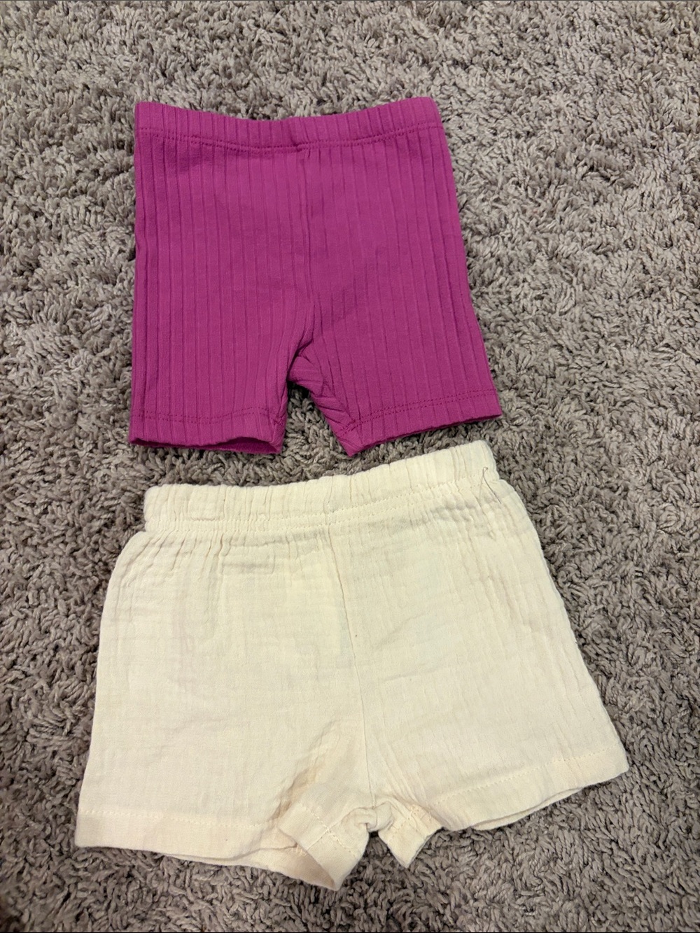 Kids Ribbed Magenta Bike Shorts & Cream Pull-On Shorts Set